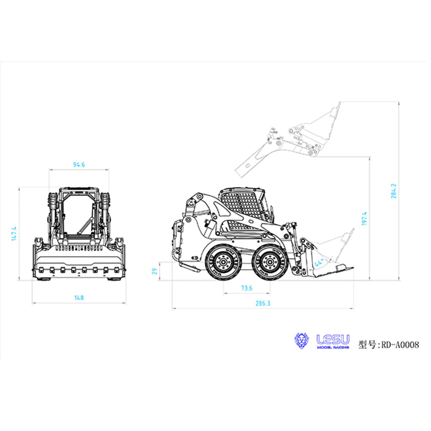 LESU Aoue LT5H 1/14 Metal RC Hydraulic Skid Steer Loader A0008 with FlySky I6S Radio Controller Light Sound for Engineering Vehicle Enthusiast