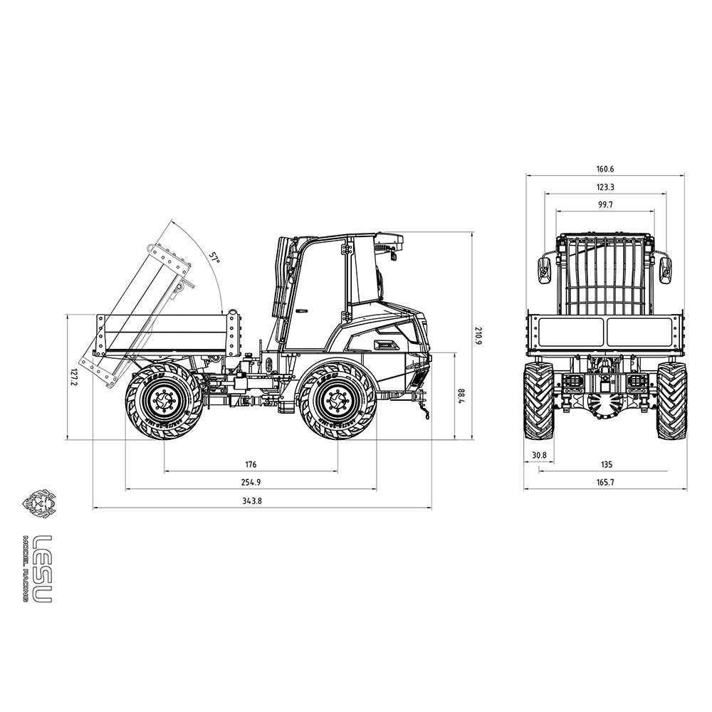 LESU 6MDX-B 1/14 Metal Hydraulic 4x4 RC Dump Truck with Differential Lock Axles Sound Light System for Engineering Vehicle Enthusiast