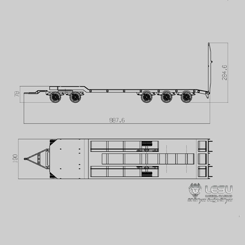 US STOCK Full Metal Trailer Plate 887.6*190*78MM Suitable for TAMIYA LESU 1/14 Scale RC Tractor Truck Model Radio Control DIY Car Vehicle