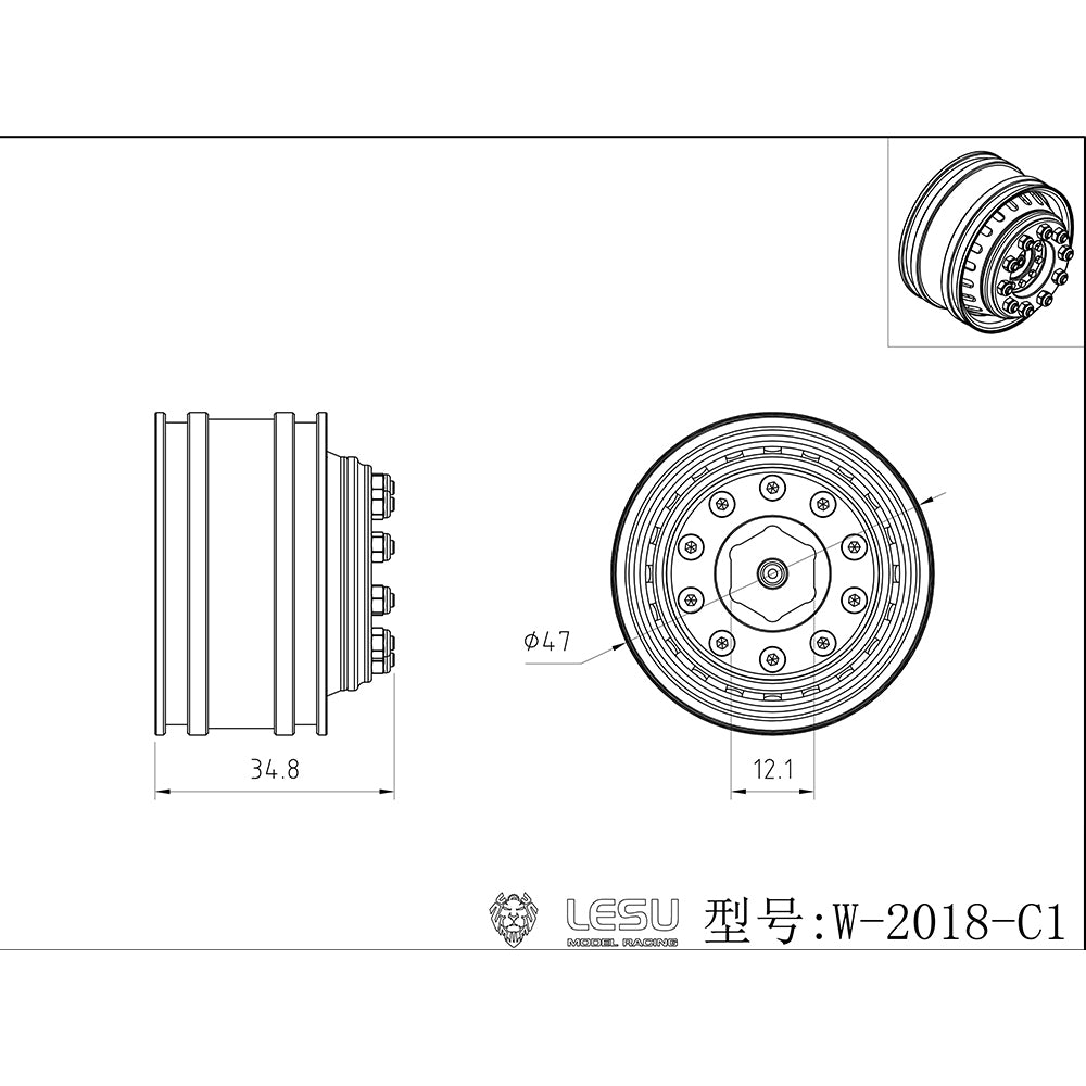 LESU Metal Wheel Hubs Hexagon Bearing Brake Drum Suitable for 1/14 RC Car Remote Control Dumper Tipper Truck Spare Part