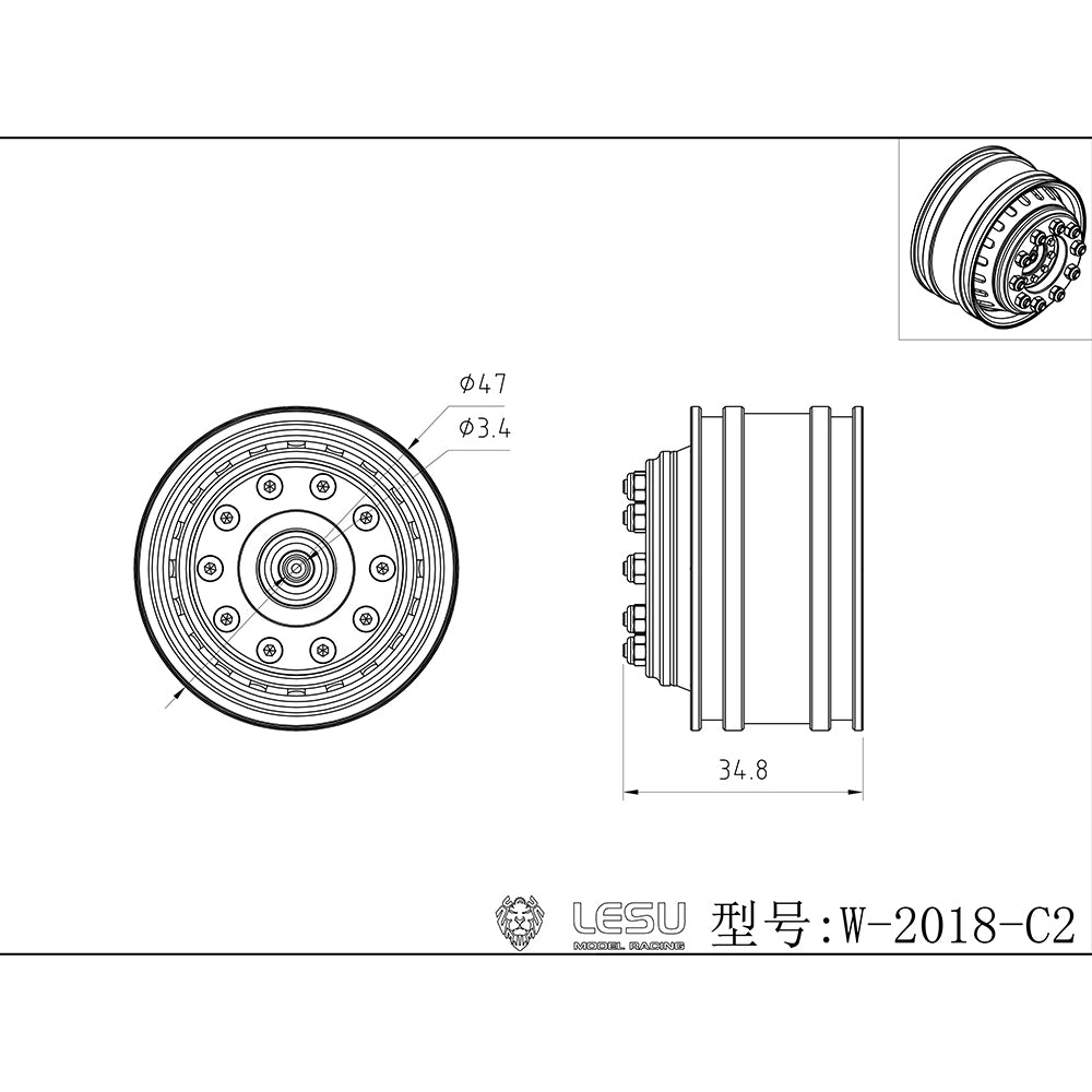 LESU Metal Wheel Hubs Hexagon Bearing Brake Drum Suitable for 1/14 RC Car Remote Control Dumper Tipper Truck Spare Part