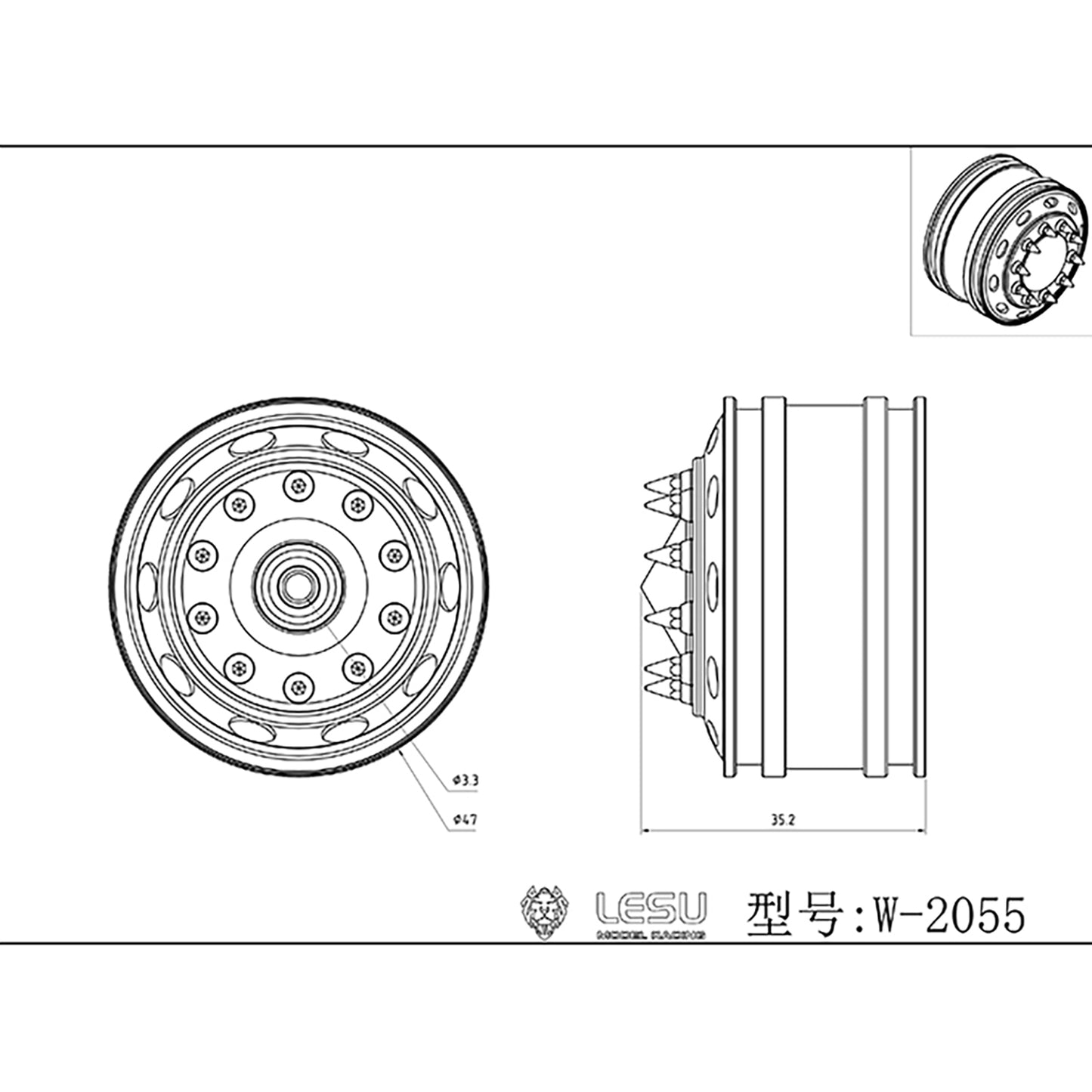 LESU Bearing Brake Metal Front Wheel Hub DIY Spare Part Suitable for RC 1/14 Scale Truck American Car Model Spare Part