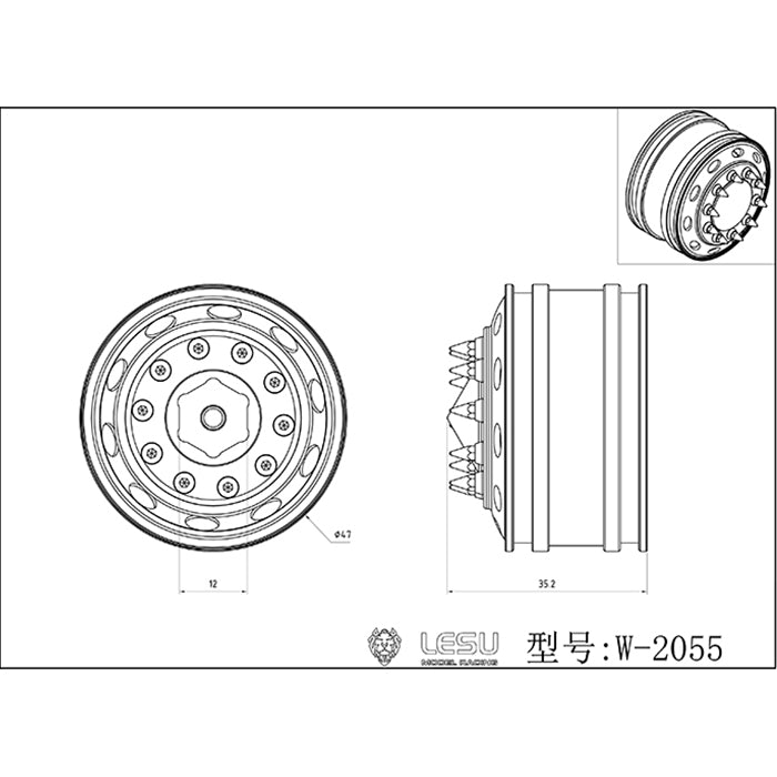 LESU Bearing Brake Metal Front Wheel Hub DIY Spare Part Suitable for RC 1/14 Scale Truck American Car Model Spare Part