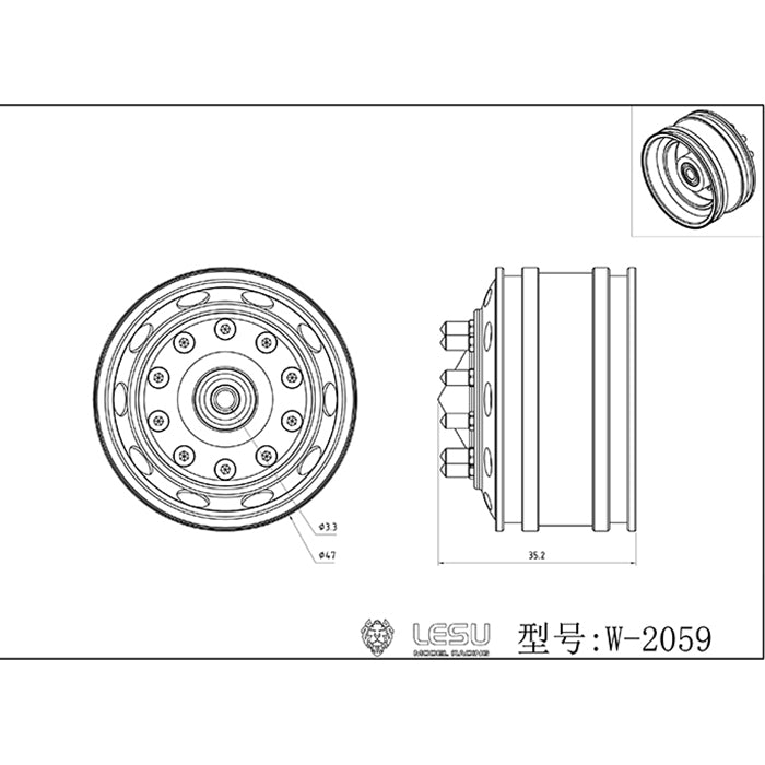 LESU Bearing Brake Metal Front Wheel Hub DIY Spare Part Suitable For RC 1/14 Truck American Vehicle Cars Model Accessory