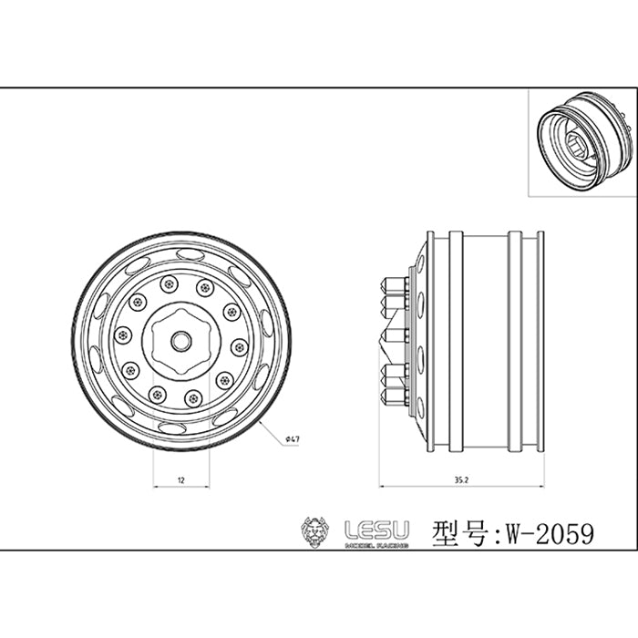 LESU Bearing Brake Metal Front Wheel Hub DIY Spare Part Suitable For RC 1/14 Truck American Vehicle Cars Model Accessory