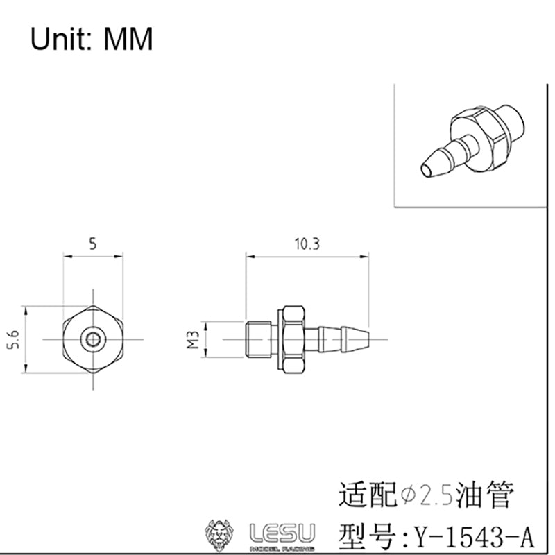 LESU M3 Metal Straight Bend Nozzle Suitable for Tamiya 2.5*1.5MM Hydraulic Pipe 1/14 Scale RC Truck Radio Control Dumper DIY Model