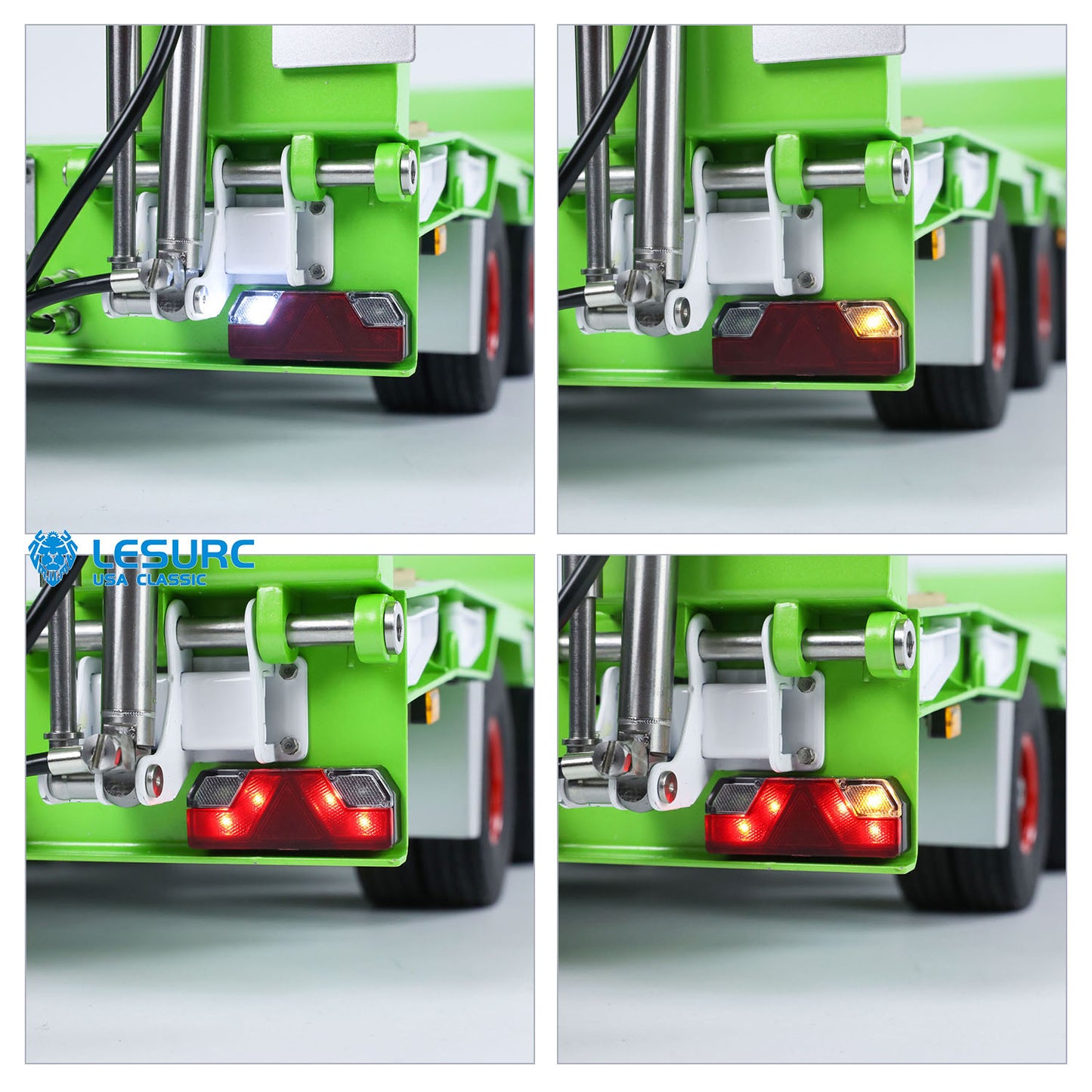 LESU A0020 1/14 Metal Lowboy Trailer 3Axle Chassis Hydraulic Lifting Tailgate Electric Landing Legs Light System for RC Tractor Truck Construction Model