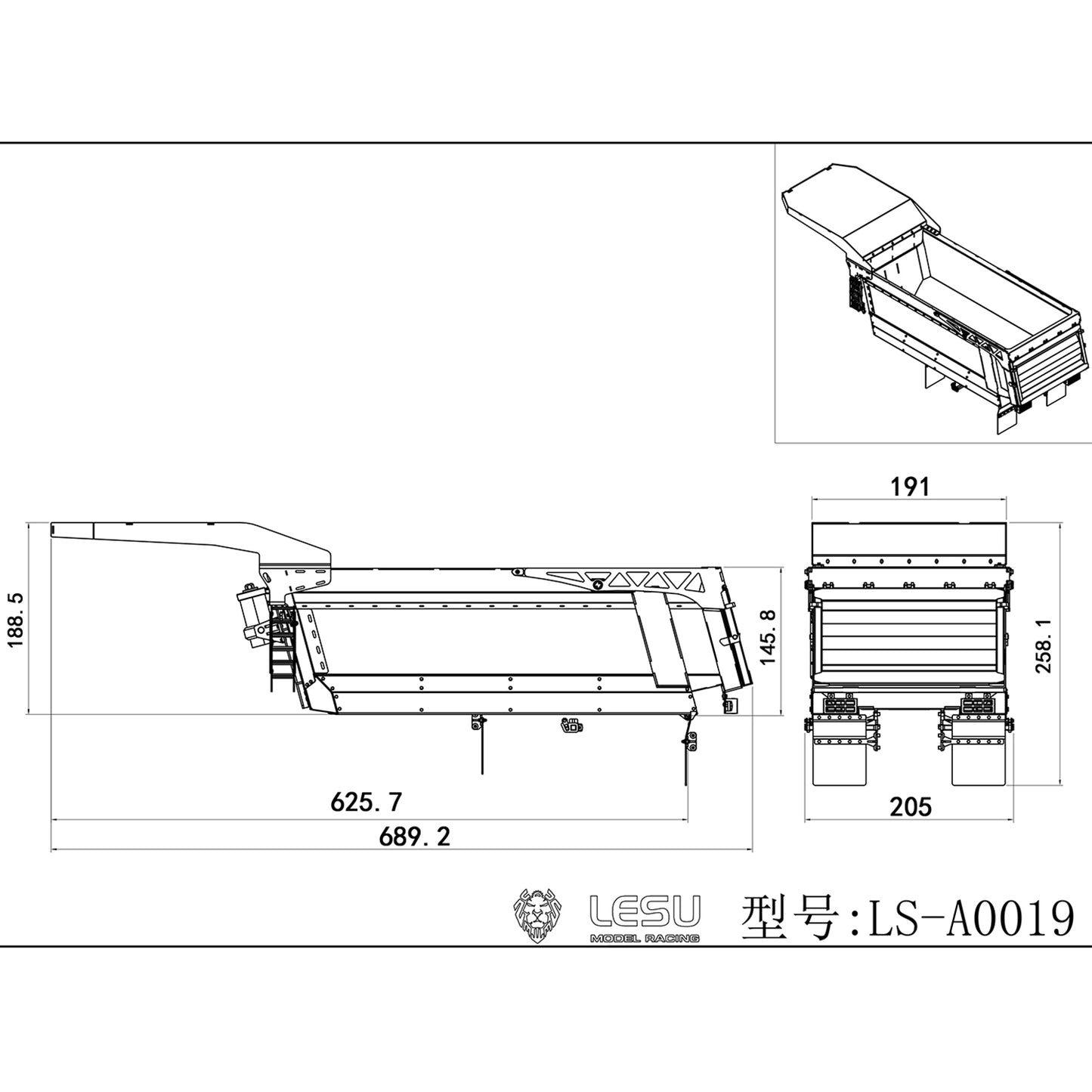 LESU Metal Car Bucket Dumper Box for DIY 1/14 Scale 8*8 Truck Construction Vehicle Model Spare Parts Replacements DIY