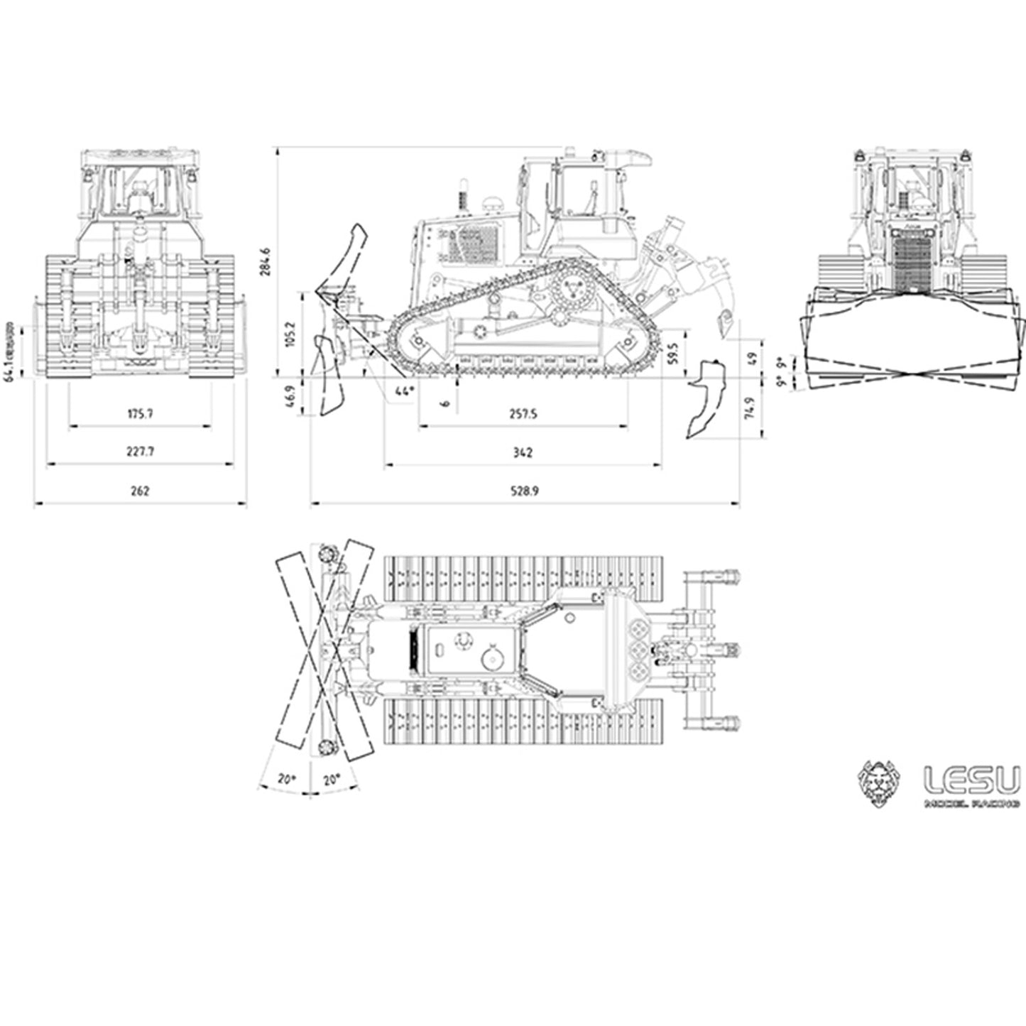 LESU 1/14 Aoue-DT60 Crawler Dozer Bulldozer RC Model Hydraulic Painted Unassembled Truck W/ Motor ESC Light Sound No Battery