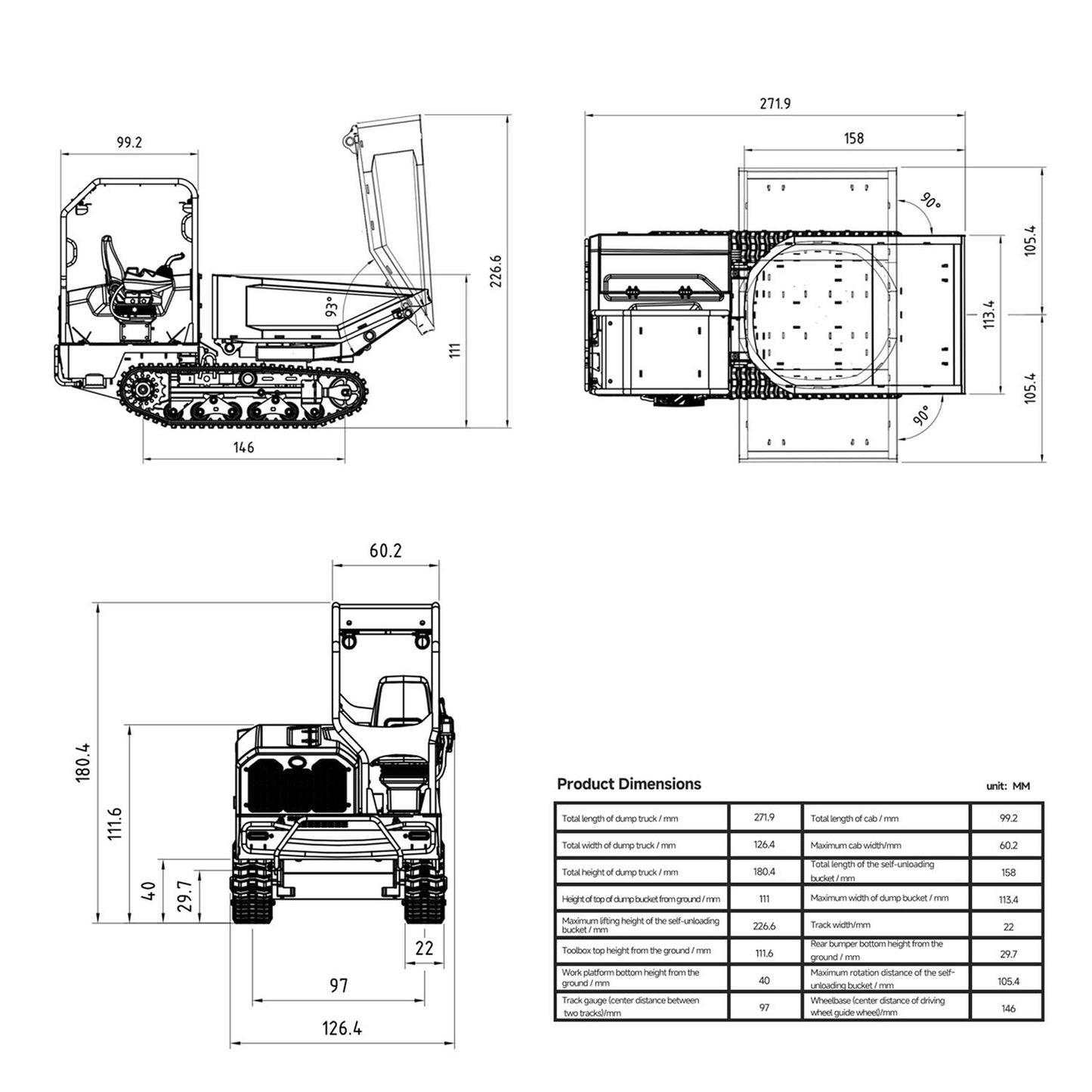 Metal LESU 1/14 Hydraulic Remote Control Tracked Dump Truck KC300HR-5 RC Dumper Model 180 Degree Rotation Openable Door Lights