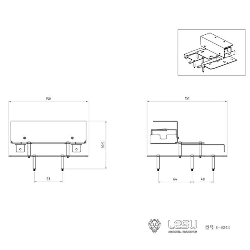 LESU 1/14 Metal Battery Compartment CNC Second Plate Set Suitable for RC Tractor Truck R620 Radio Control Dumper DIY Parts