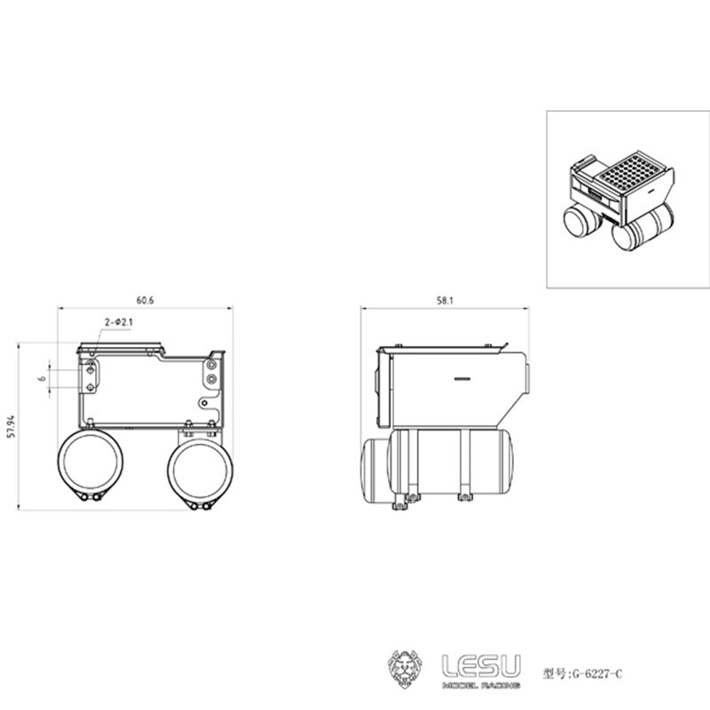 LESU Urea Tank Battery Box Exhaust Tank Suitable for 1/14 Scale FH16 DIY Radio Controlled Tractor Truck Cars Vehicle Accessory