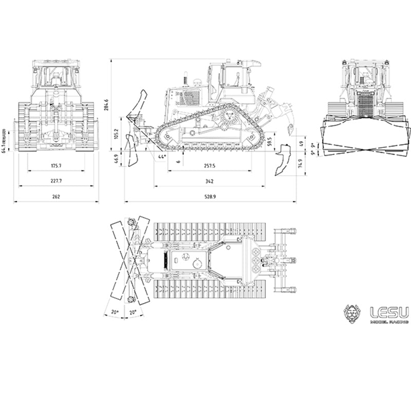 In Stock LESU 1/14 Aoue-DT60 Crawler Dozer Bulldozer RC Hydraulic Painted Assembled KIT Model Truck Pump W/ Motor ESC Light Sound System