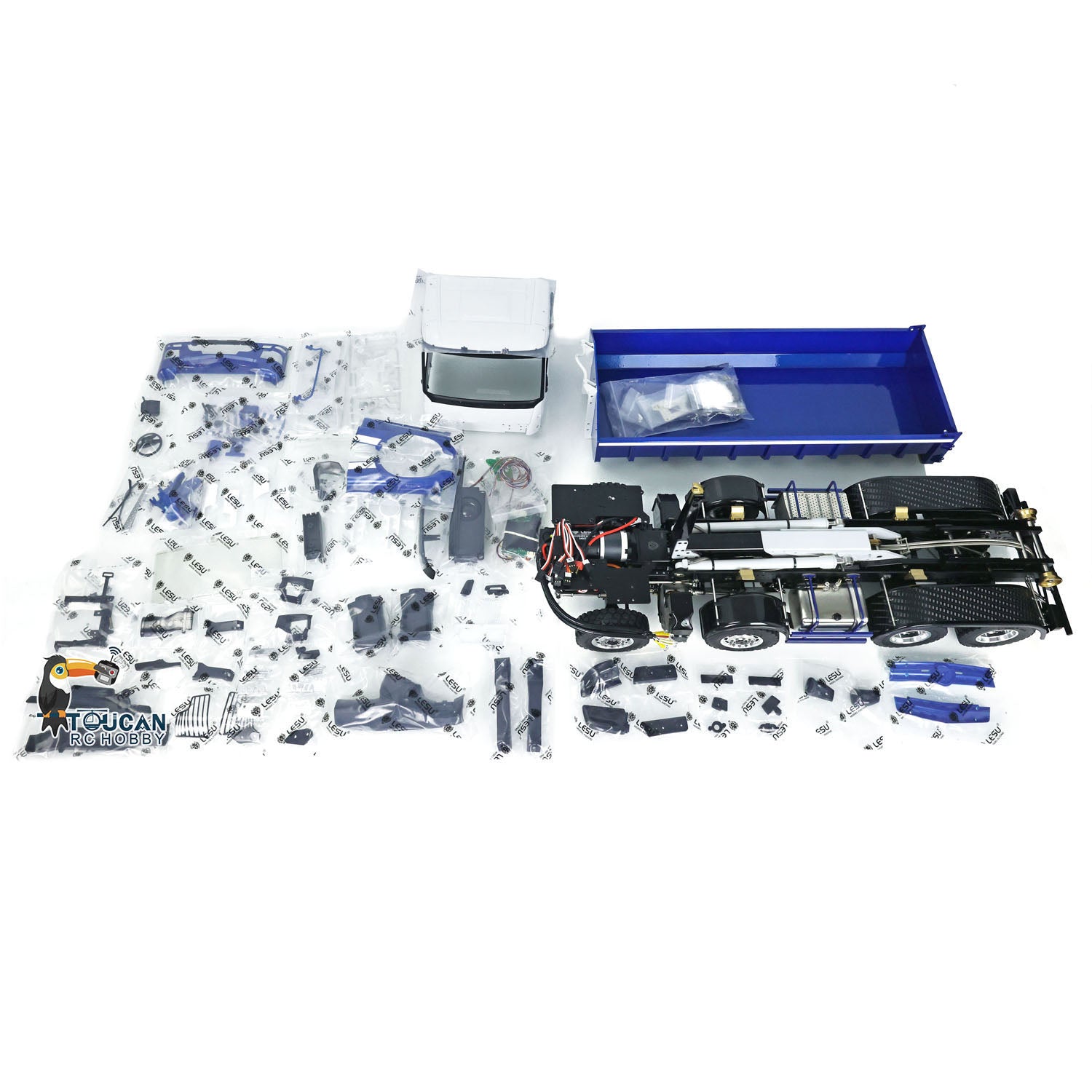 1/14 scale rc hydraulic self-unloading truck 8x8 roll-off body shell kit blue white