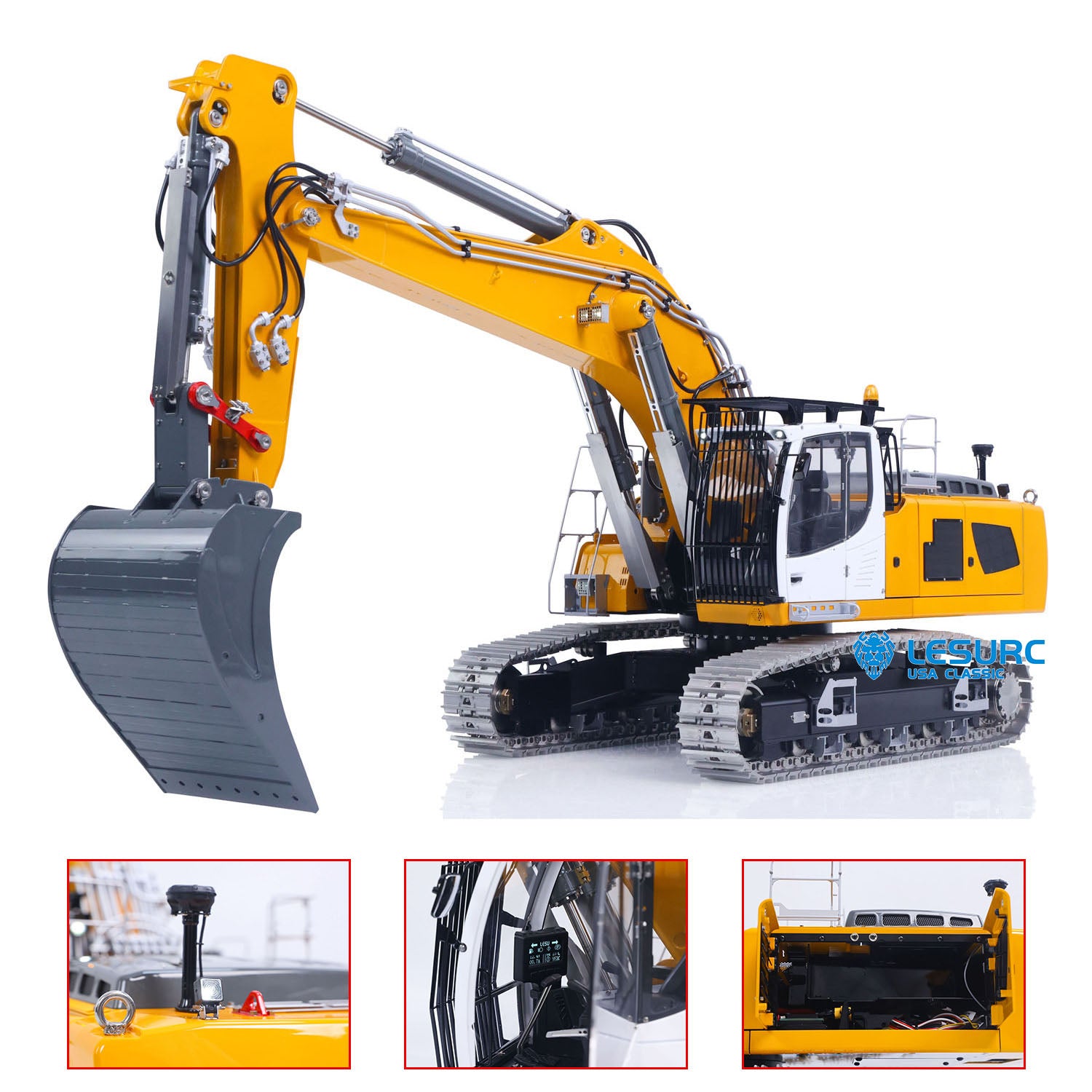 1/14 RC Hydraulic Excavator LR956 Metal Tracks Two Piece Arm Yellow