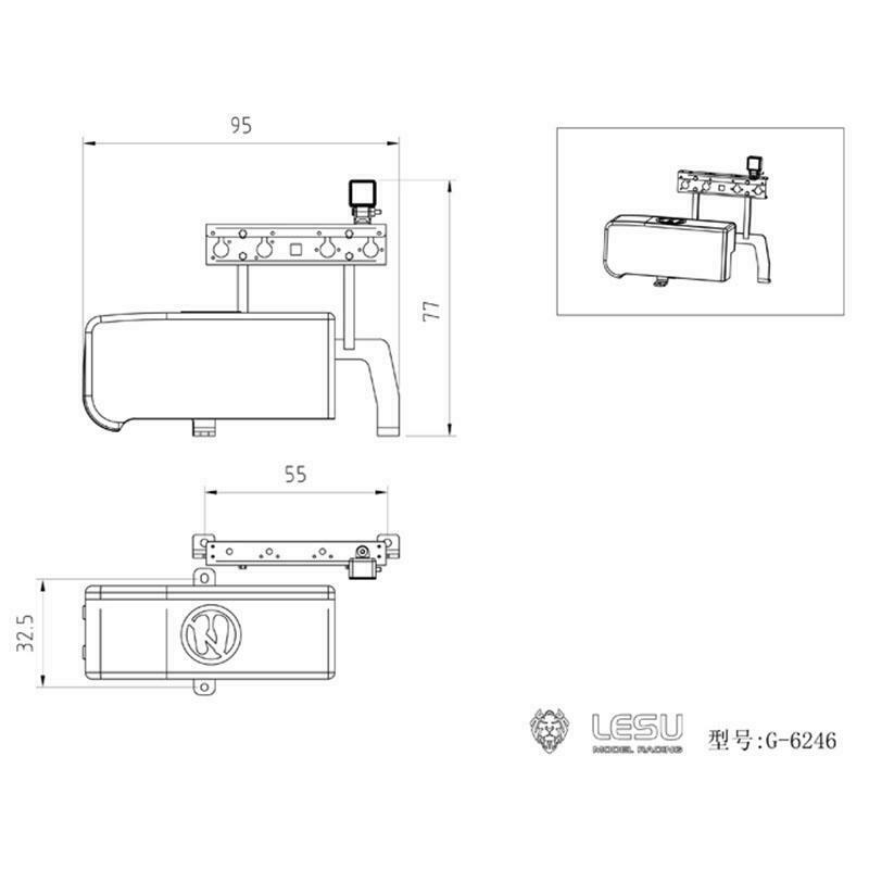 LESU Metal Smoke Exhaust Pipe Elevator Fixed Electronic Wire Rack Spotlight Toolbox for 1/14 FH12 Tractor Truck Radio Control Cars