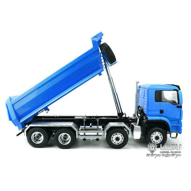 LESU 1/14 8x8 Metal Hydraulic RC Dump Truck Tipper 2 Speed Transmission Axles With Differential Lock FlySky I6S Remote Controller Sound Light System