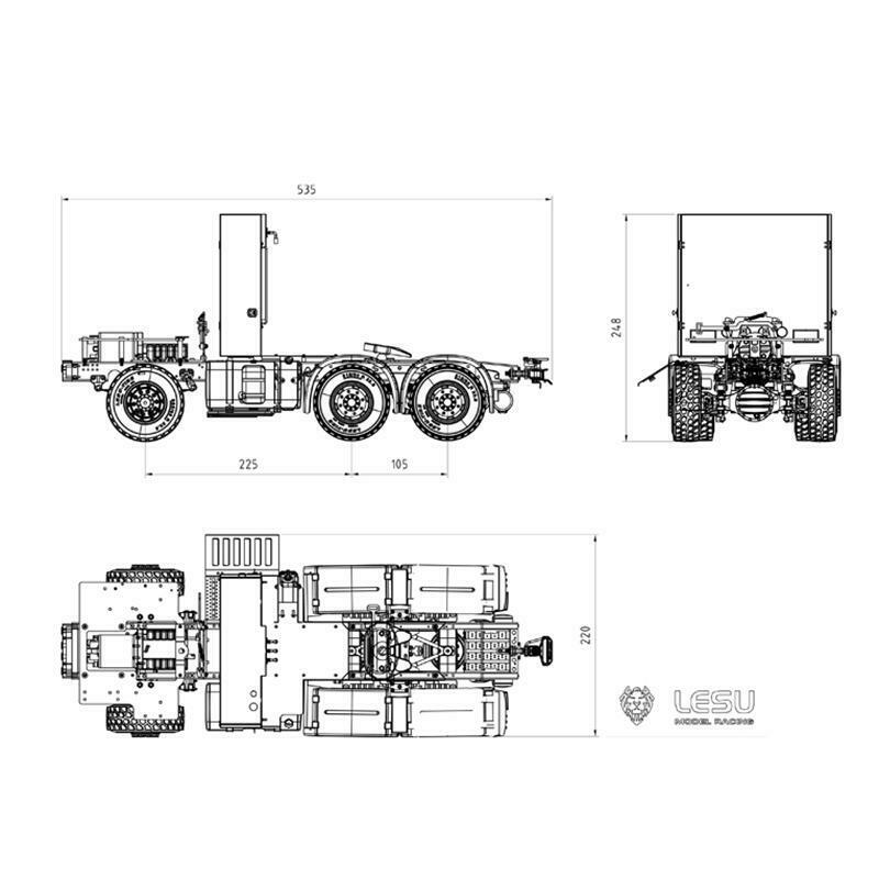 LESU 1/14 6*6 RC Metal Chassis 3363 56348 1851 Highline Tractor Truck Model W/ Motor Servo Transfer Case W/O Battery Transmitter